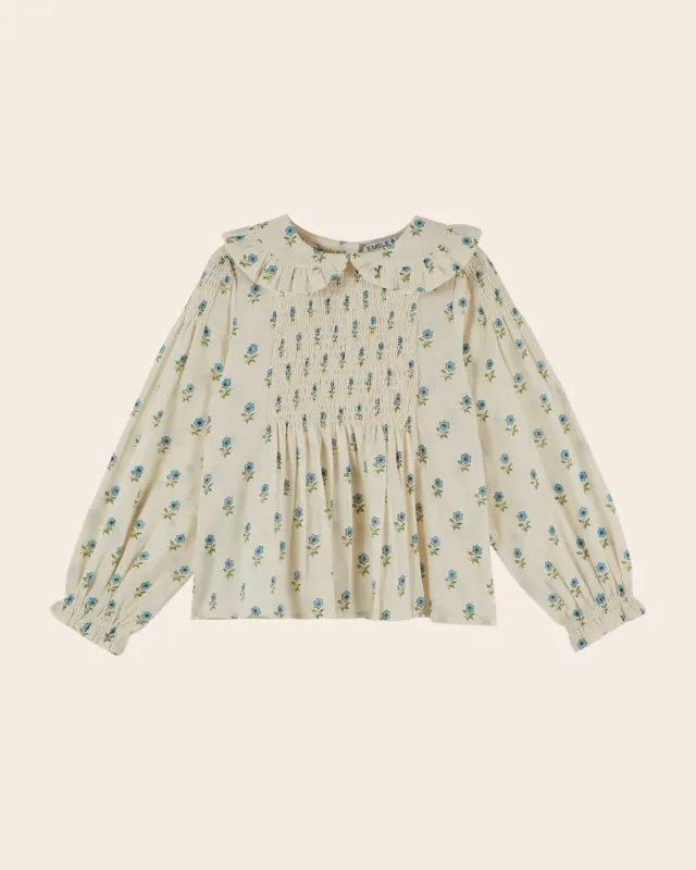 Emile et Ida Scarlet bluse ecru smock blå blomster