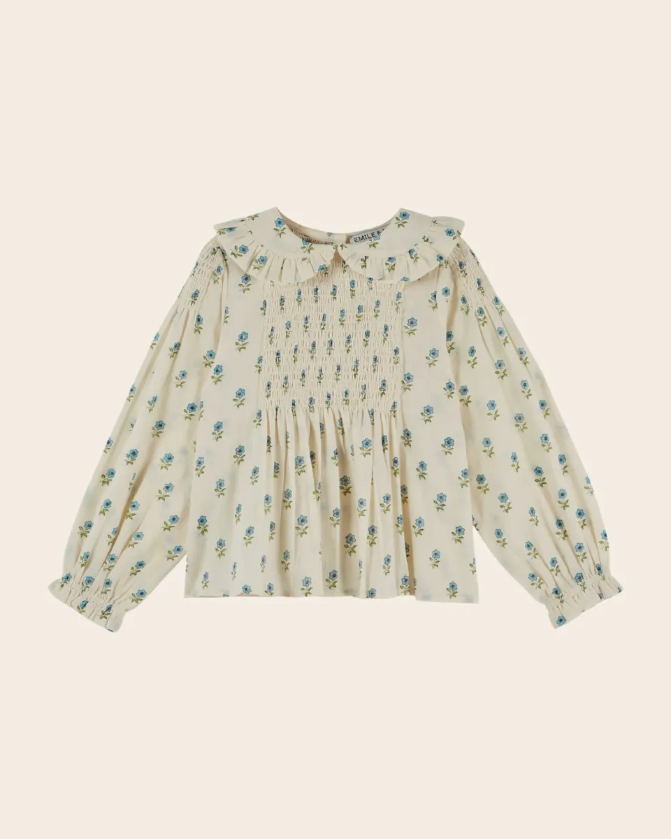 Emile et Ida Scarlet bluse ecru smock blå blomster
