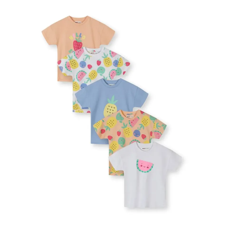 Minoti 44812 t-shirt 5-pak frugtprint piger