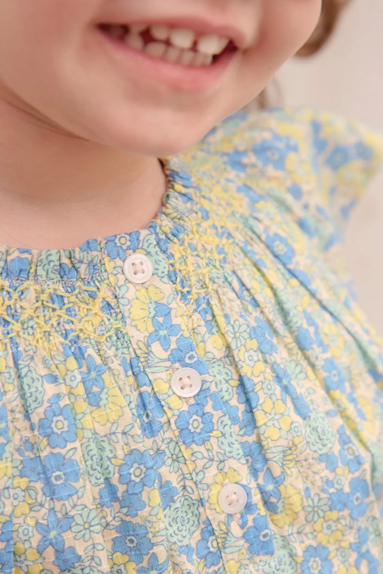 Bonton Noisette Fleur Vintage kjole blå blomstret