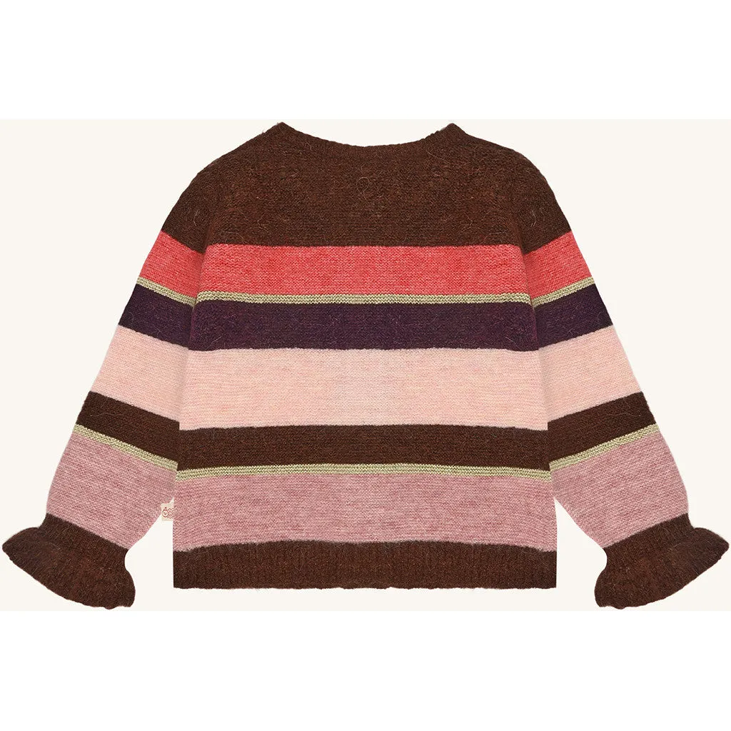Hust & Claire Camilla Fluffy Stripe cardigan Soil uld