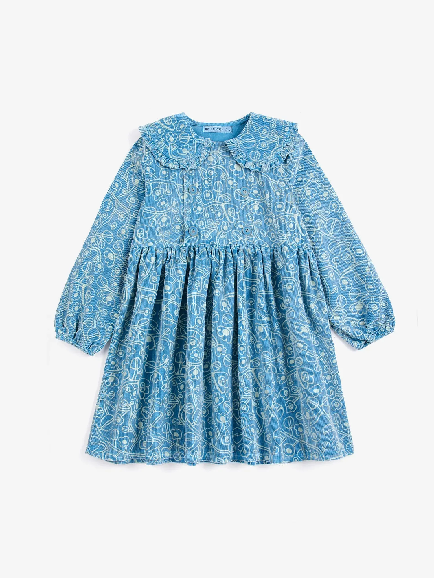Bobo Choses Sketchy Flowers cordfløjl kjole 2-3Y blå