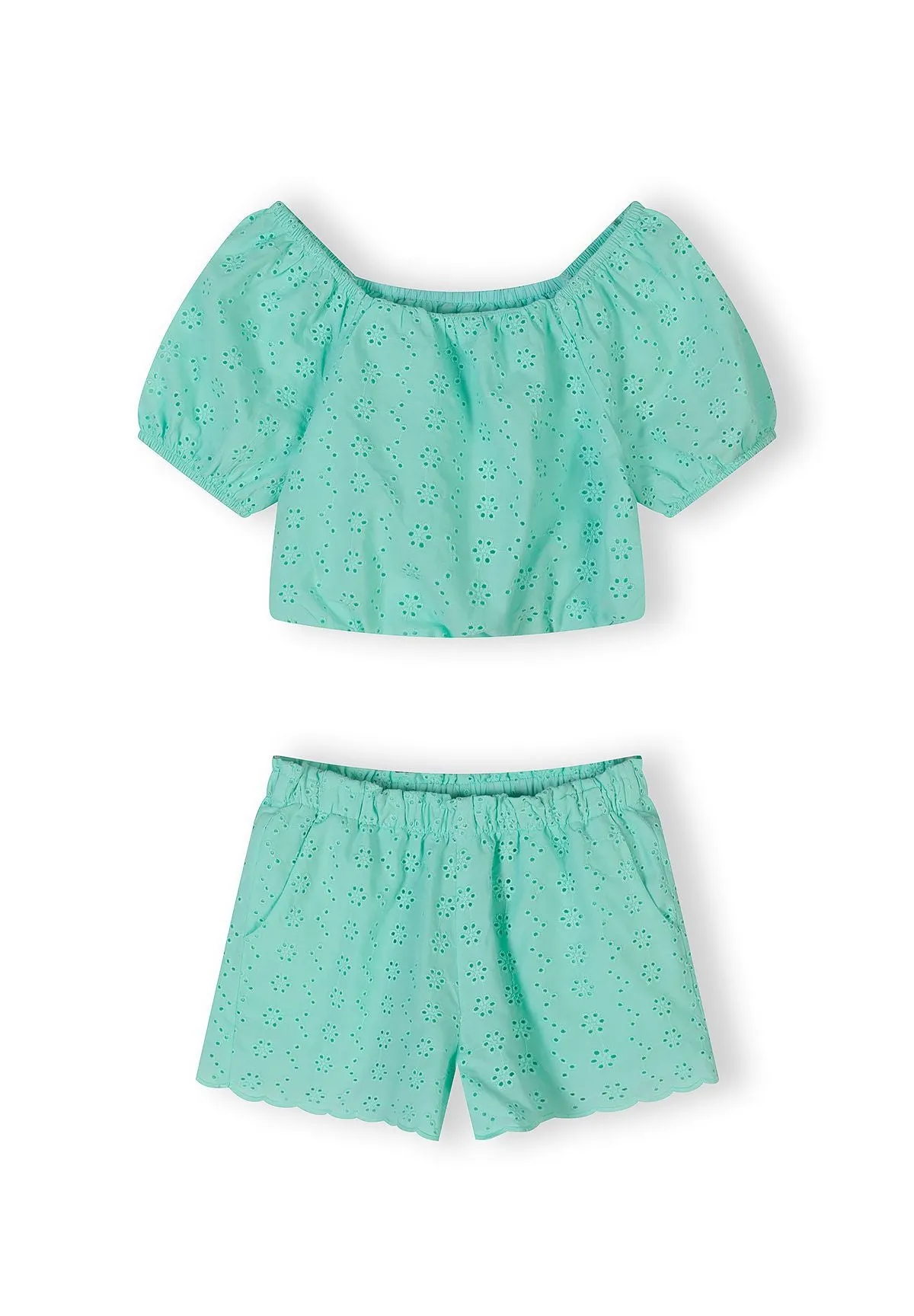Minoti 44657 sæt lysegrøn top shorts