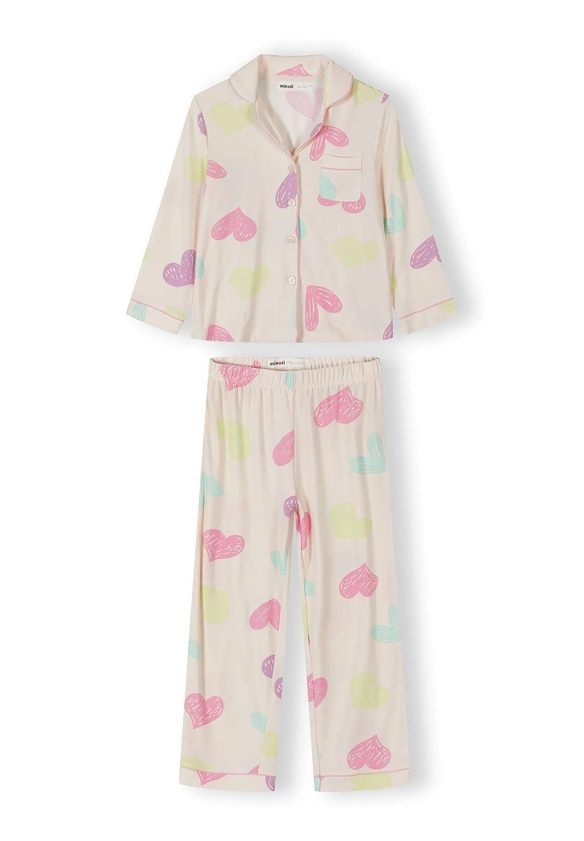Minoti 44904 pyjamas creme hjerteprint