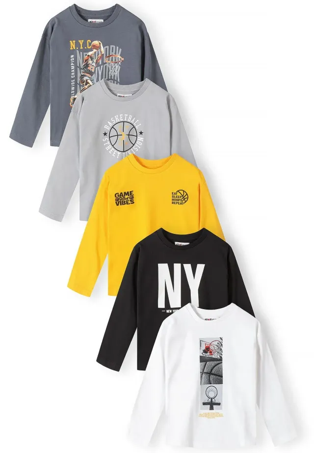 Minoti 45603 langærmet t-shirt 5-pak basketball bomuld
