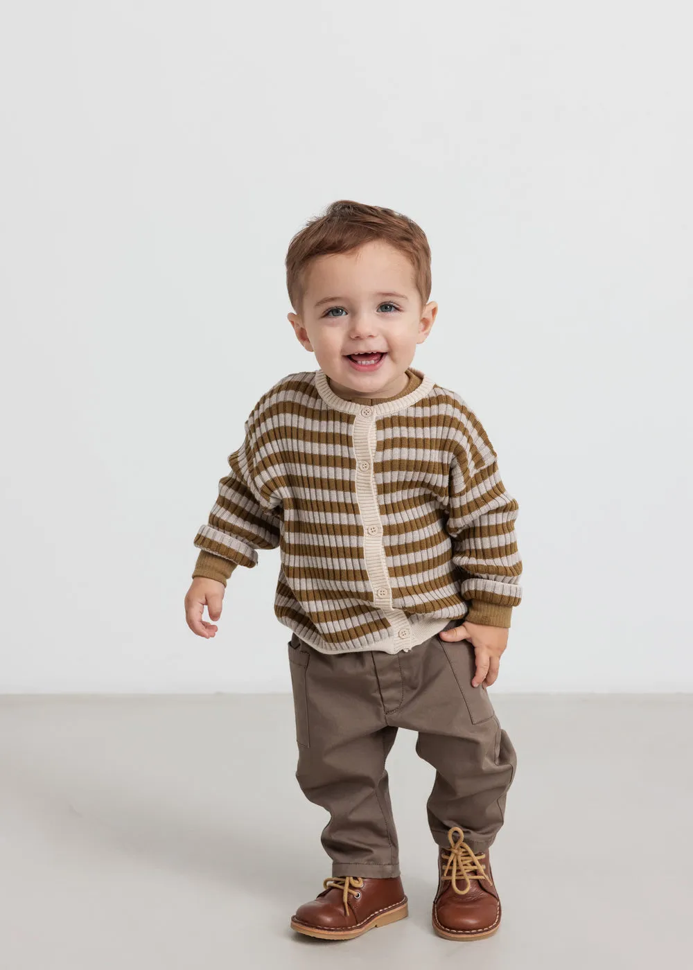 MarMar Tob strikcardigan Cashew Mel Stripe økologisk bomuld