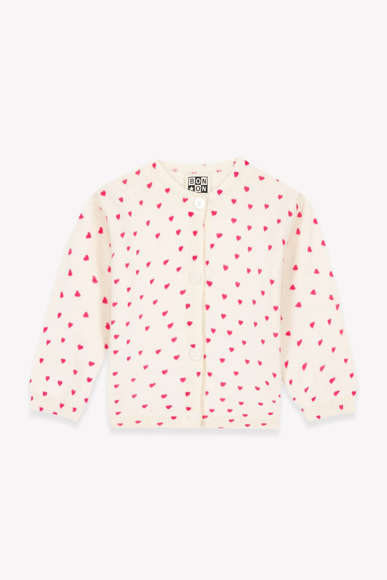 Bonton Lilet Love cardigan til baby ecru med rosa hjerter
