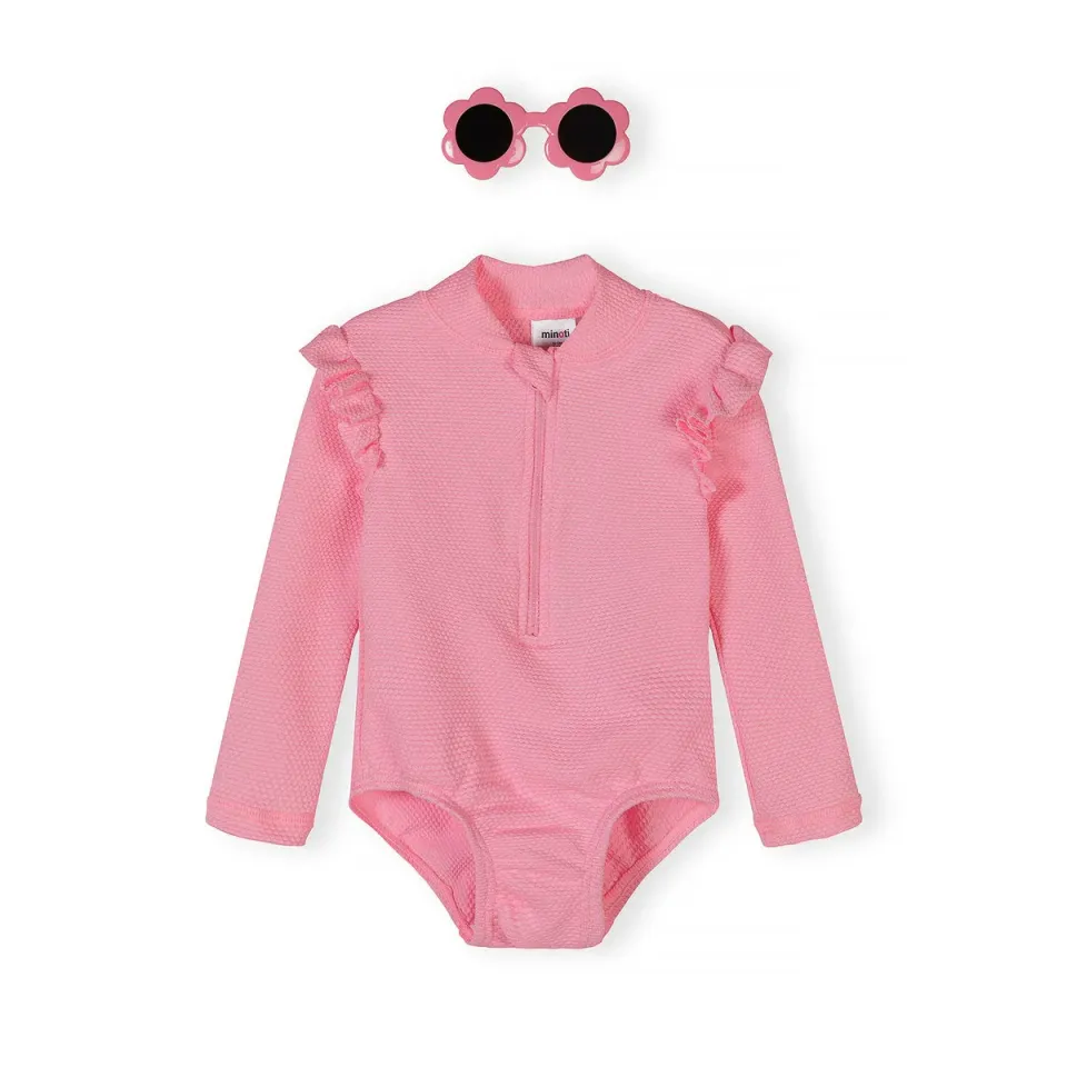 Minoti 44456 badedragt rosa flæse langærmet