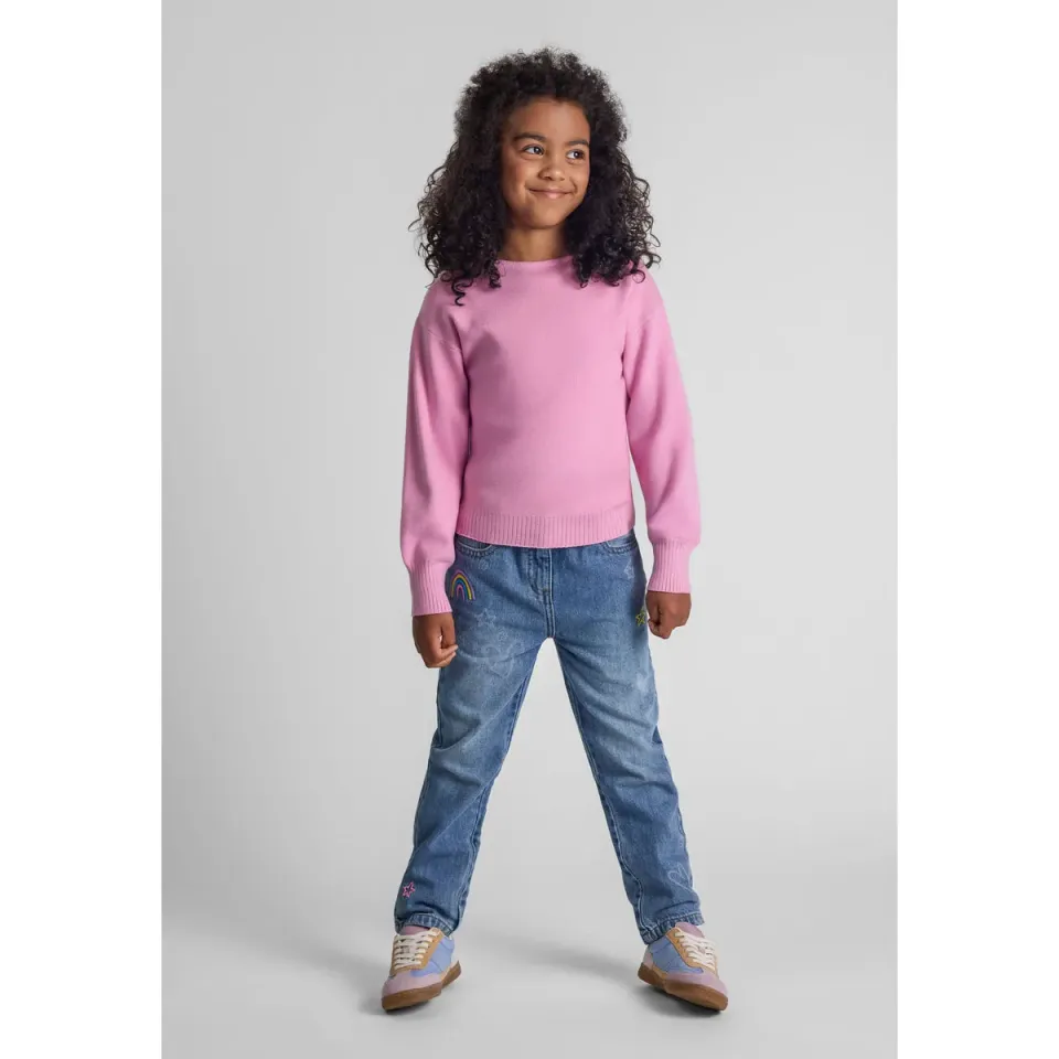 Minoti 43901 pullover rosa bådudskæring pige strukturstrik