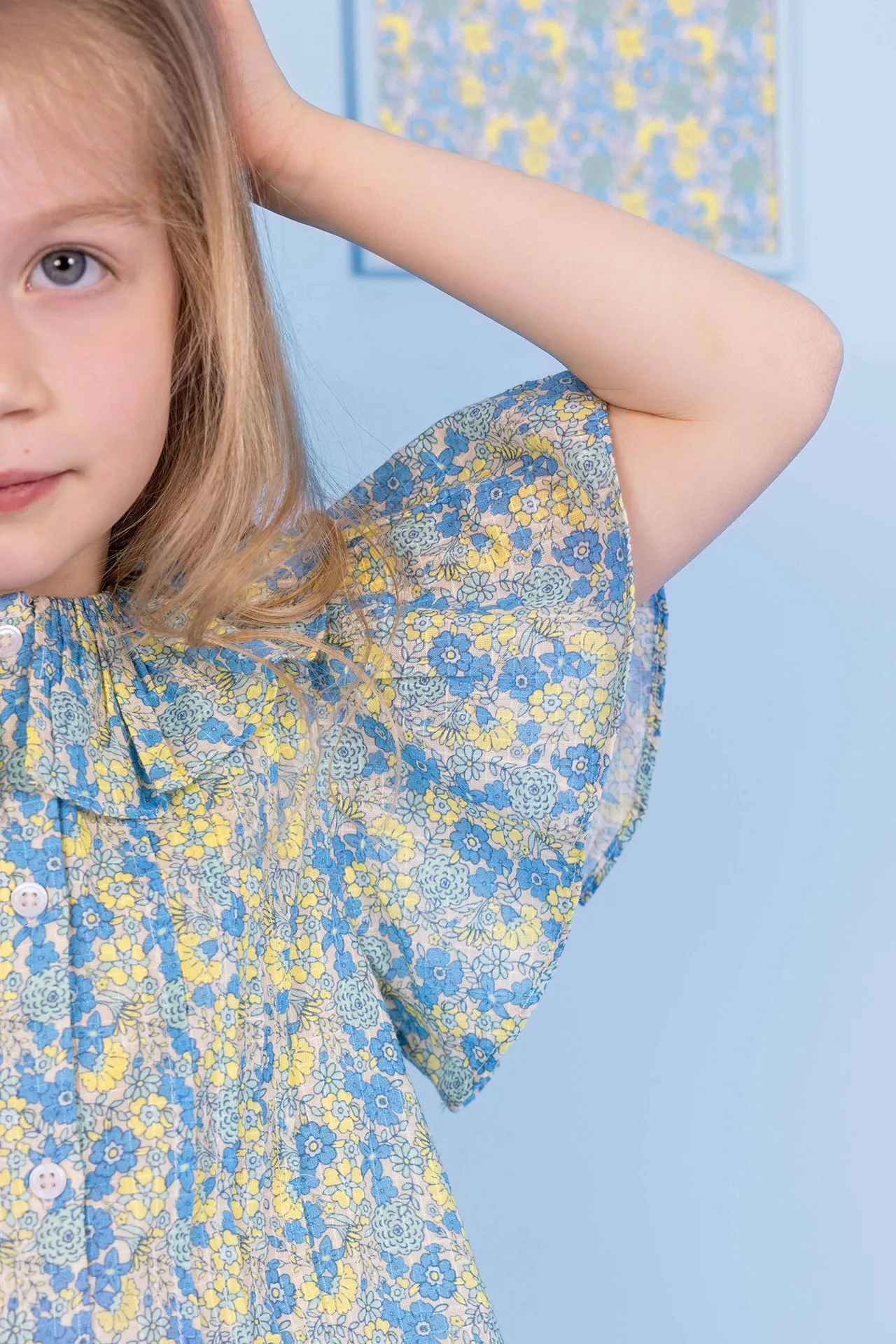 Bonton Nancy Fleurs Vintage Bleu bluse bomuld