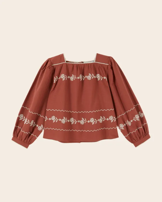 Emile et Ida Acajou bluse terracotta broderet firkant
