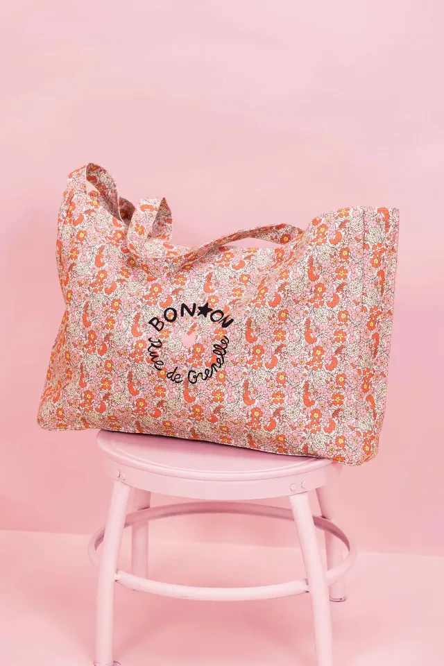 Bonton Beth shopper stor bomuld rosa blomst