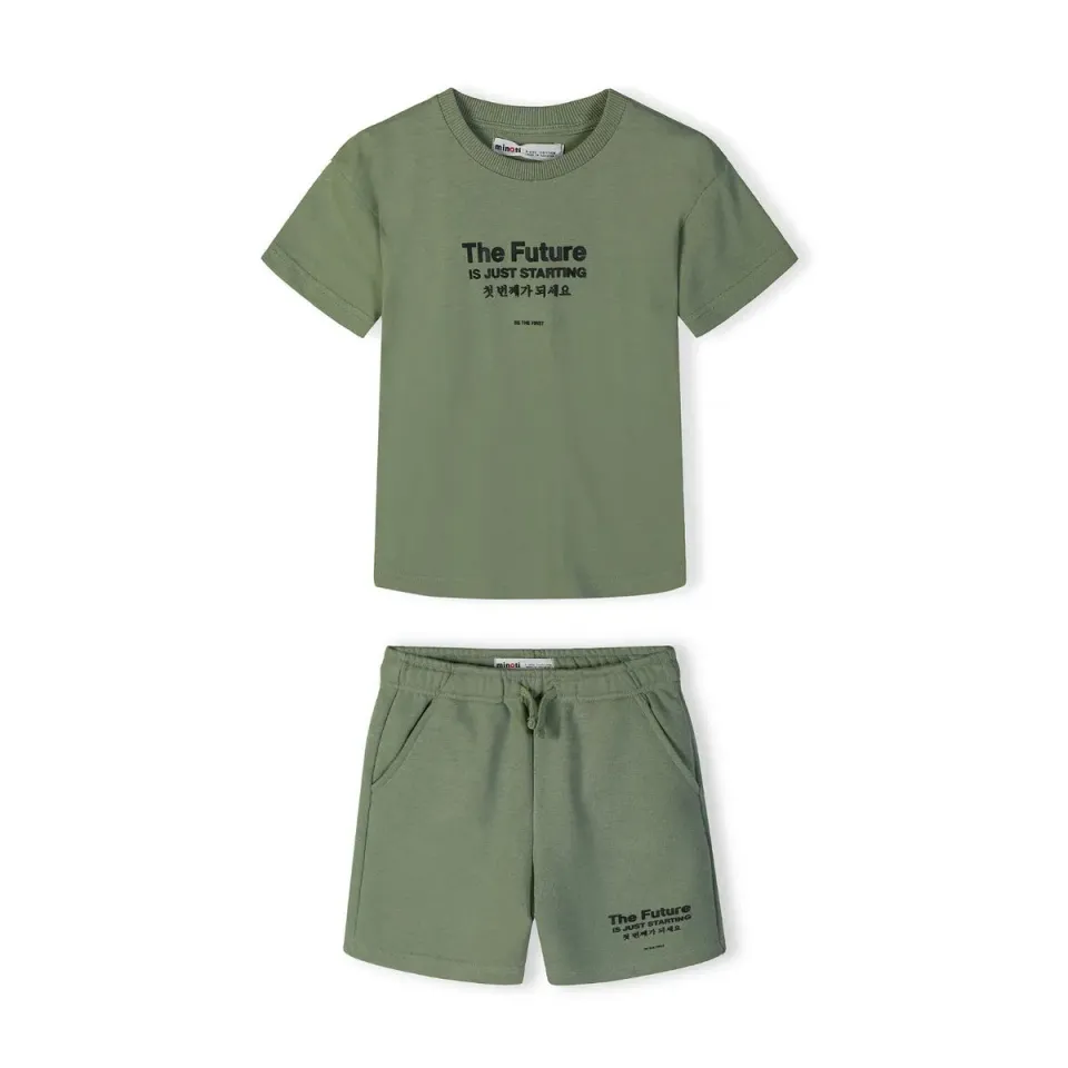 Minoti 44793 sæt til drenge oliven t-shirt shorts