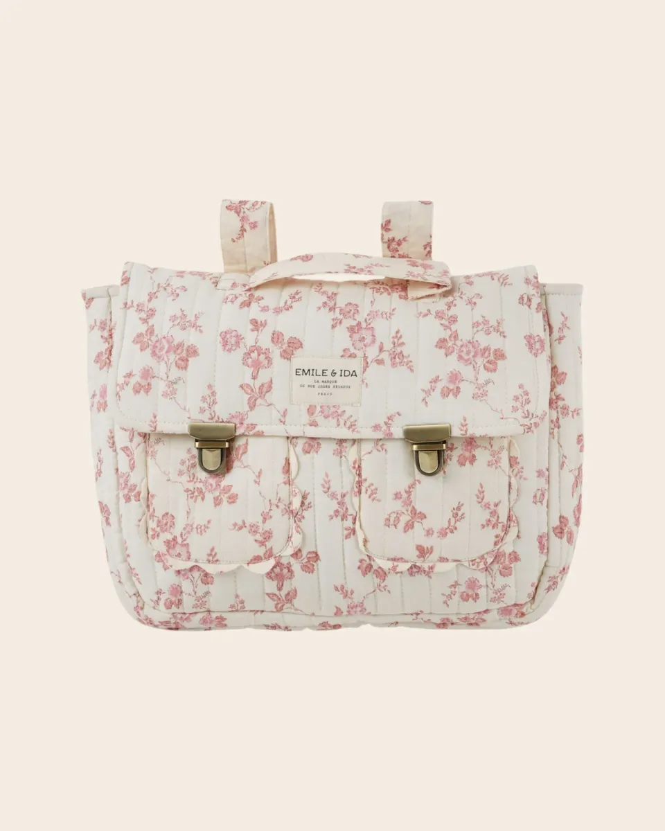 Emile et Ida Rosalie skoletaske ecru blomstret quiltet