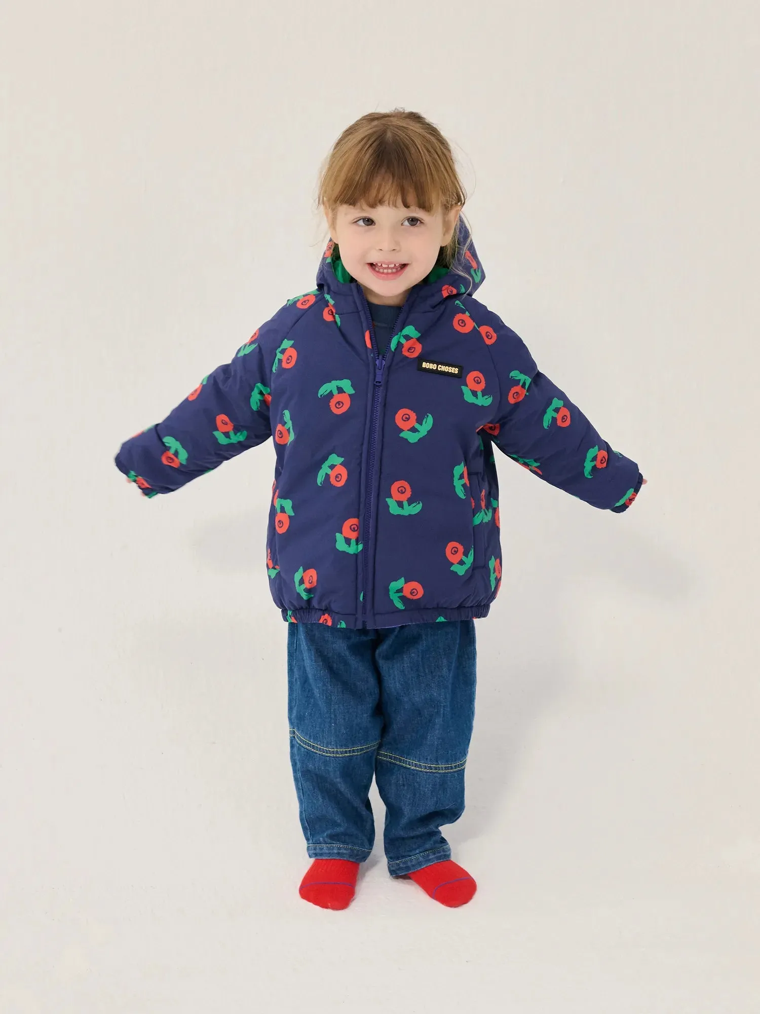 Bobo Choses Stamp Bloom anorak vendbar navy 6M