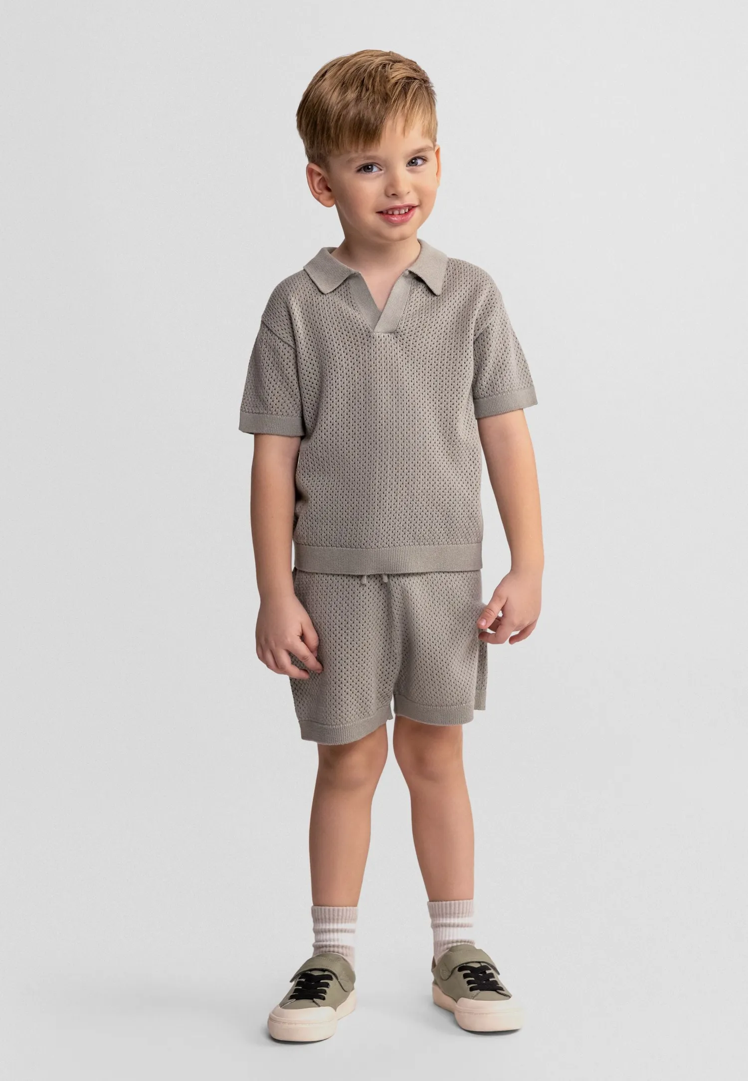 Minoti 44722 shortsæt polo khaki bomuld baby