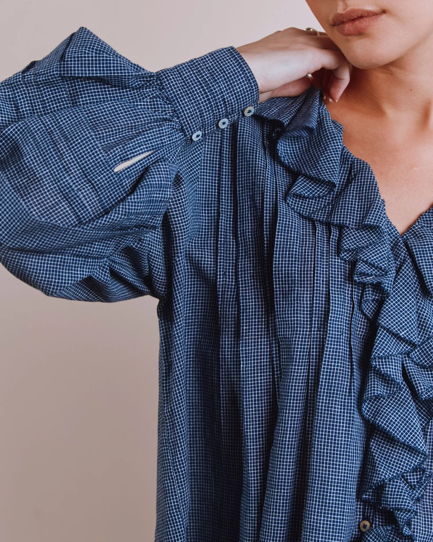 Emile et Ida Carreaux khadi bluse marine ternet