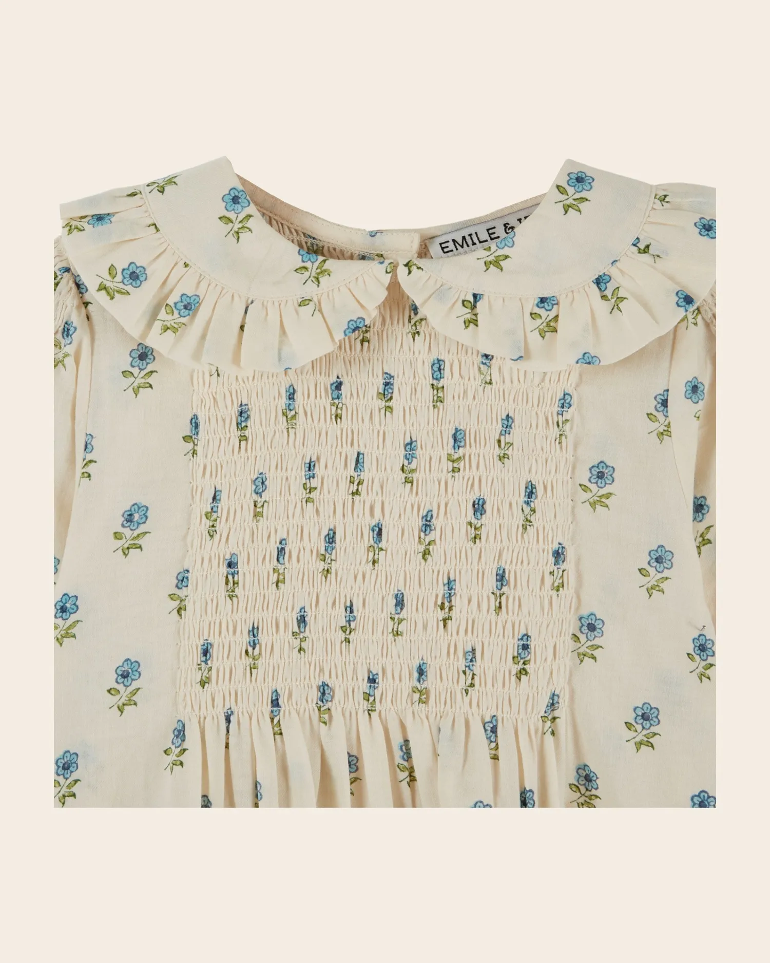 Emile et Ida Scarlet bluse ecru smock blå blomster