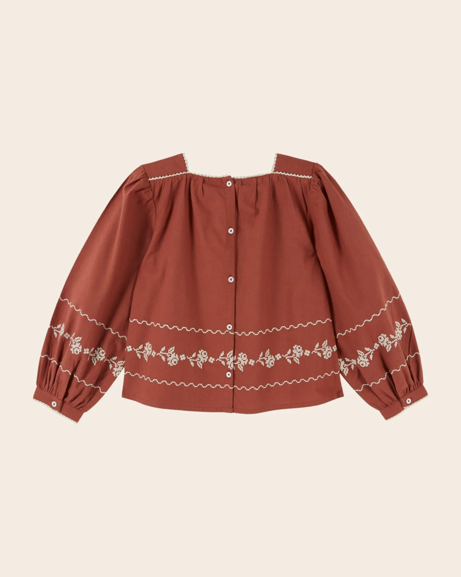 Emile et Ida Acajou bluse terracotta broderet firkant