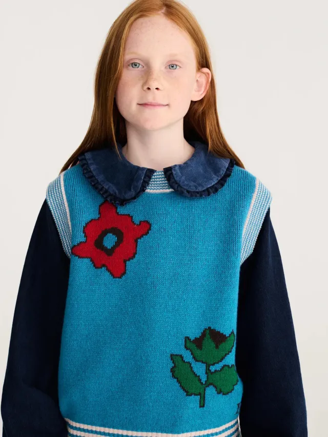 Bobo Choses Blossom strikvest blå 2-3Y uldblanding