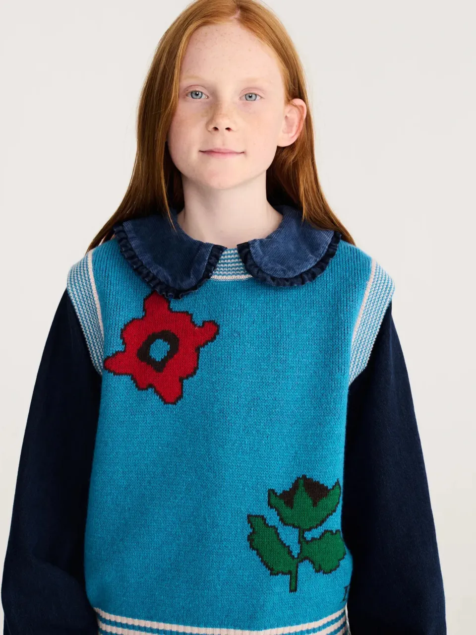 Bobo Choses Blossom strikvest blå 2-3Y uldblanding