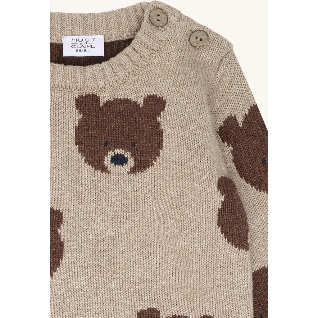 Hust & Claire Pilou Bear striktrøje Beige Melange økologisk