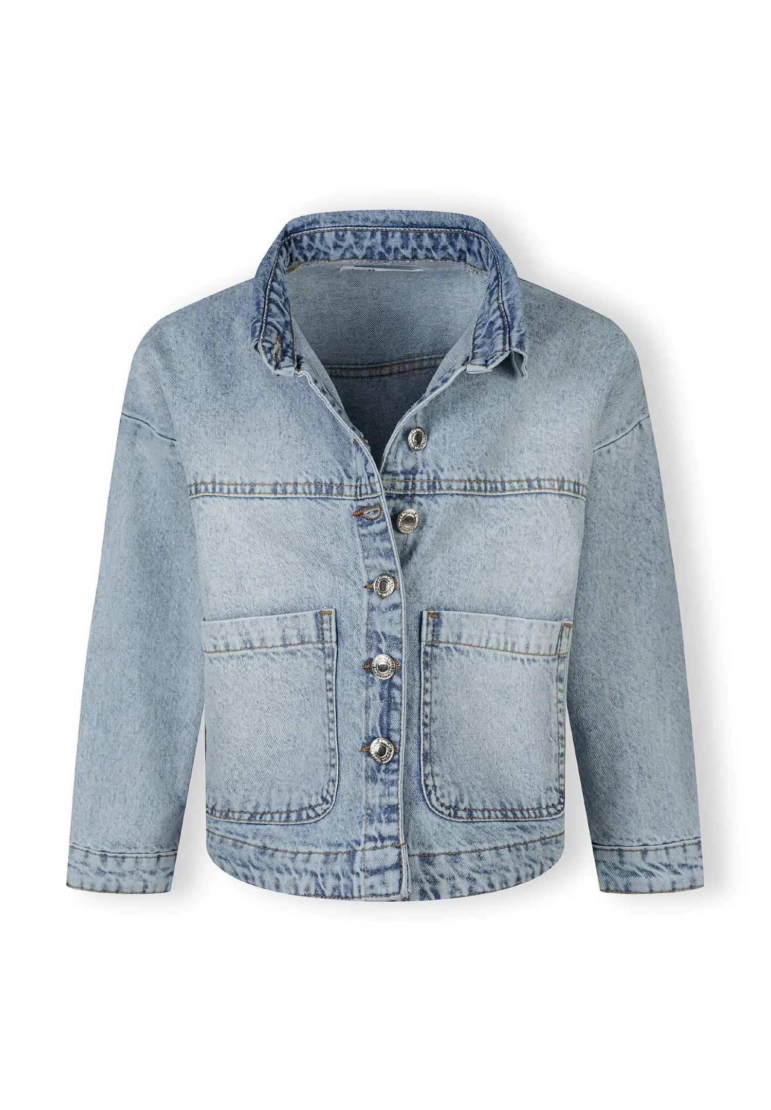 Minoti 43876 denimjakke lyseblå acid-wash uforet