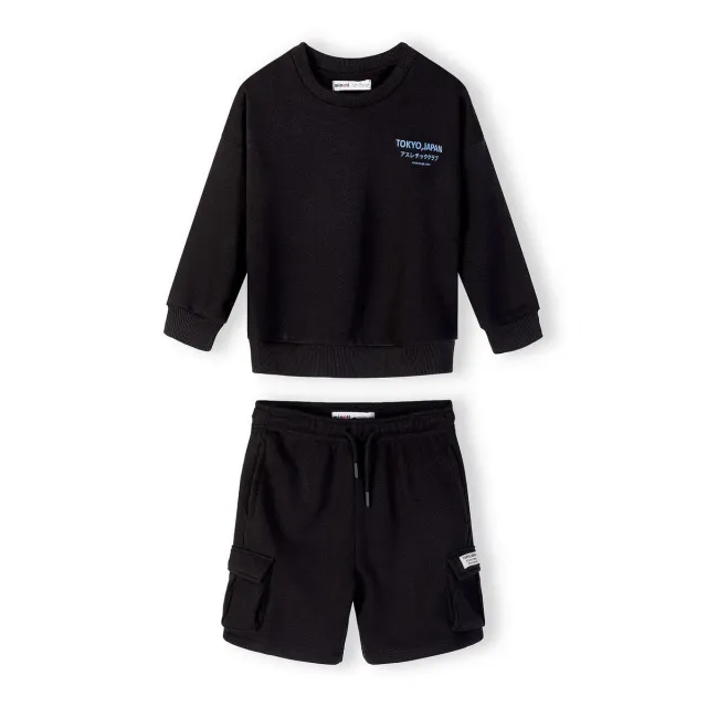Minoti 44789 sæt sweatshirt shorts sort str 128