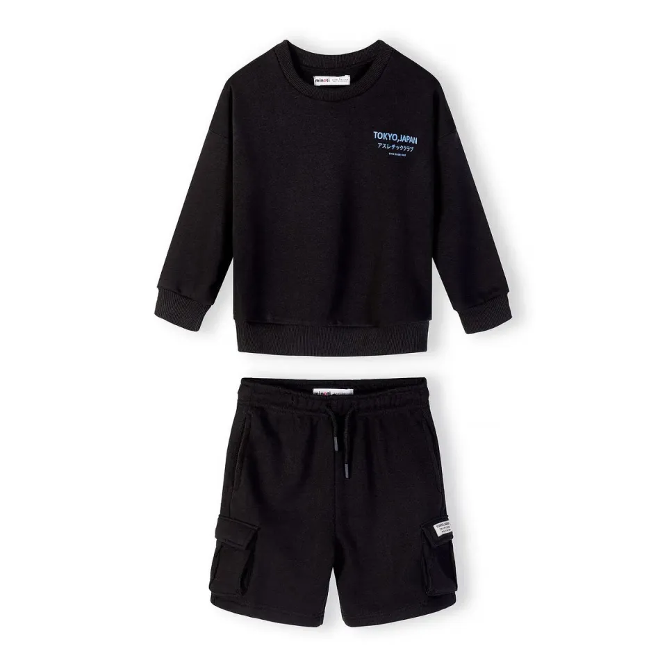 Minoti 44789 sæt sweatshirt shorts sort str 128
