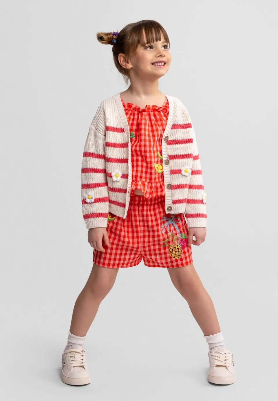 Minoti 44708 strikcardigan koralstribet blomst
