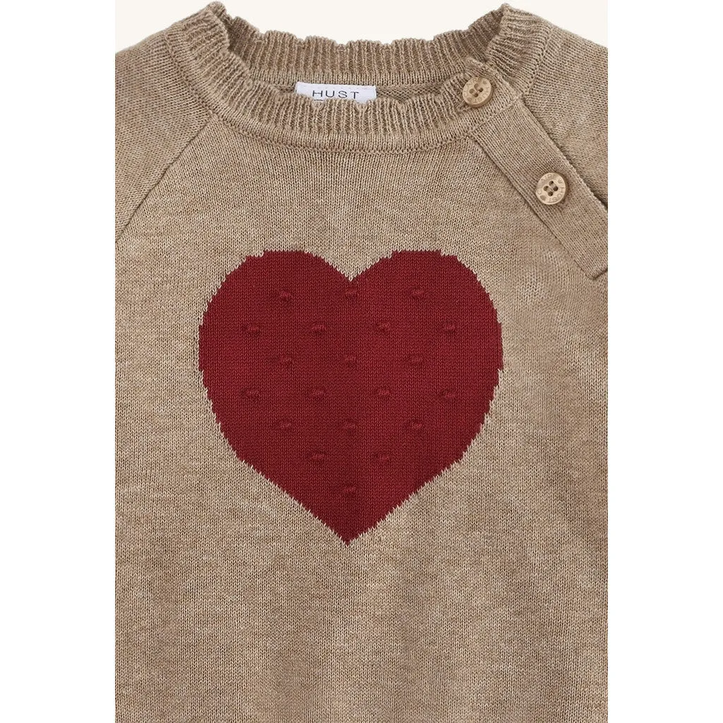 Hust & Claire Pusle Heart pullover Biscuit økologisk bomuld