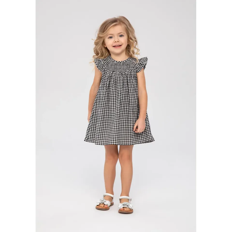 Minoti 38130 jerseykjole til baby grå tern smock