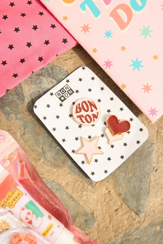 Bonton Rose Coeurs pins sæt rosa 3-pak emalje