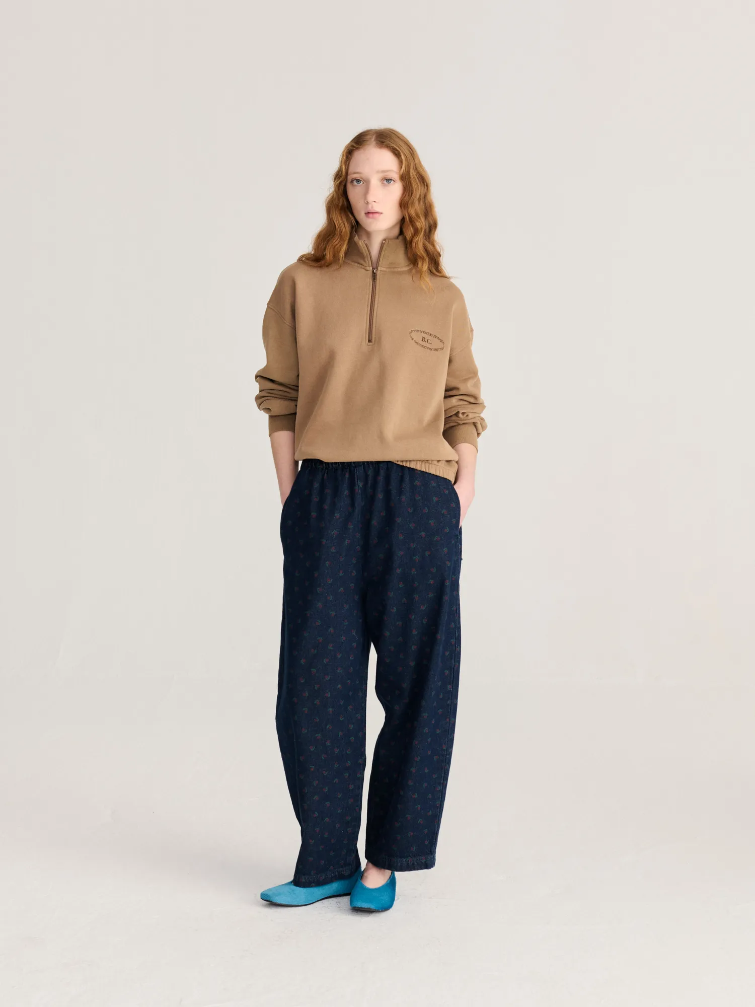 Bobo Choses All About Monsters half zip sweatshirt khaki