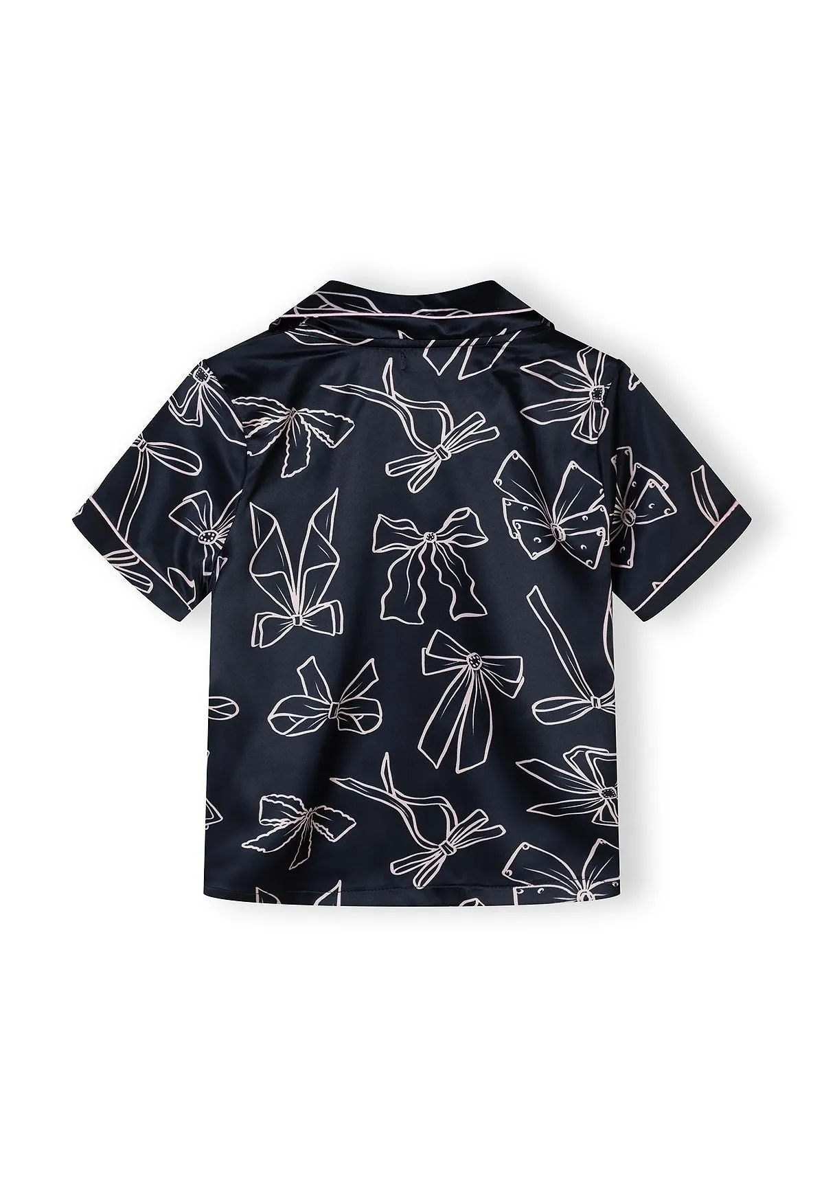 Minoti 44910 pyjamas mørkeblå satin med sløjfer