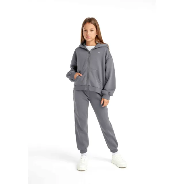 Minoti 39718 hoodie grå med lynlås pige