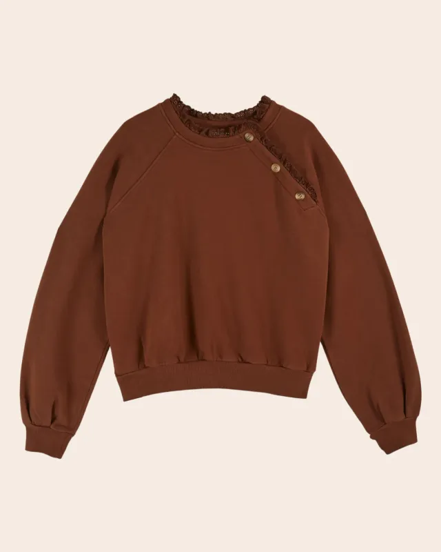 Emile et Ida sweat sweatshirt økologisk brun broderi