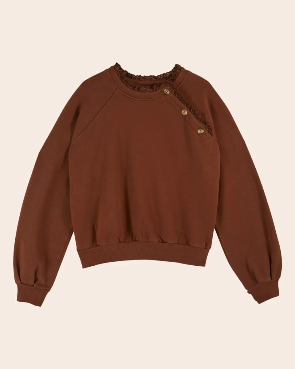 Emile et Ida sweat sweatshirt økologisk brun broderi