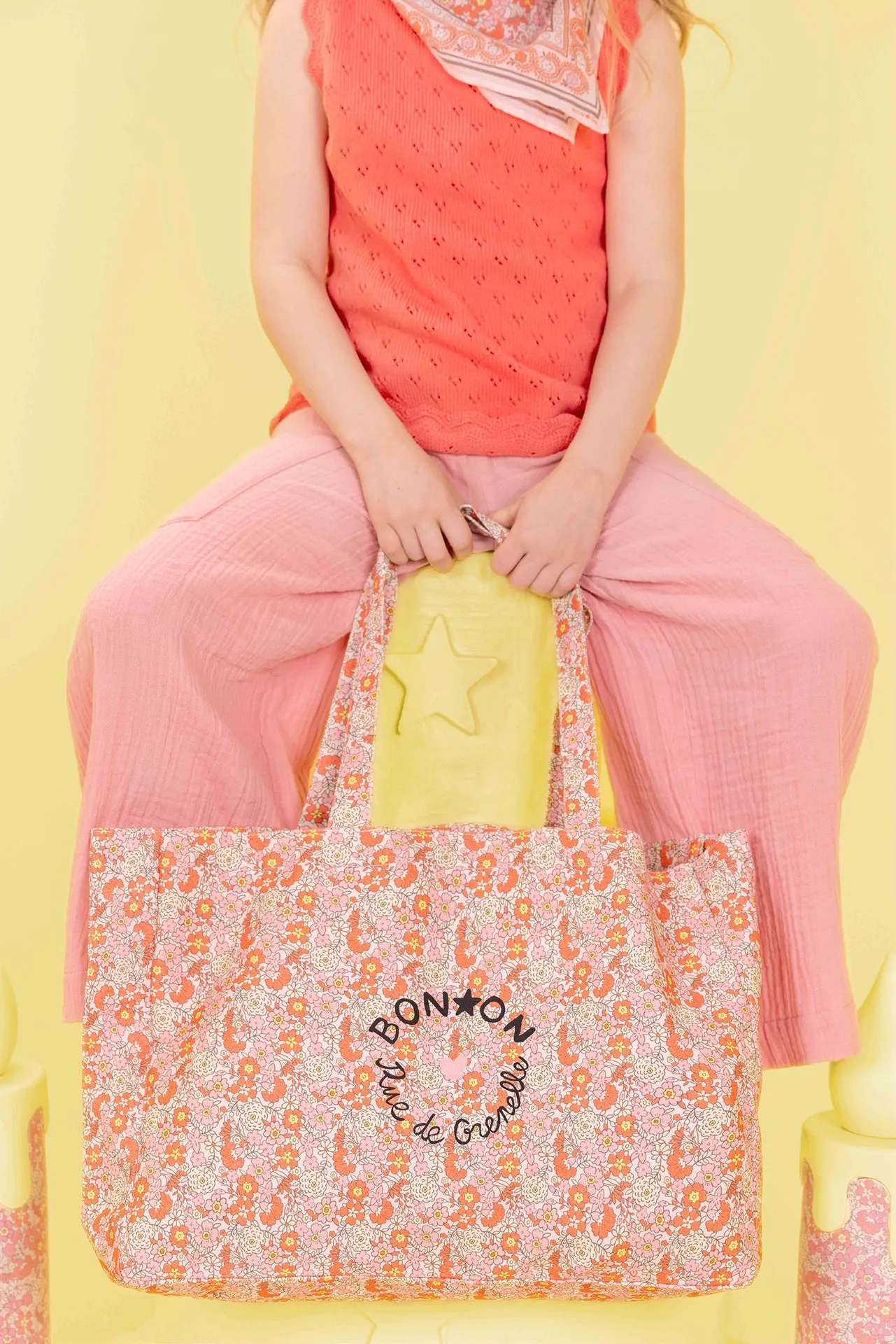 Bonton Beth shopper stor bomuld rosa blomst
