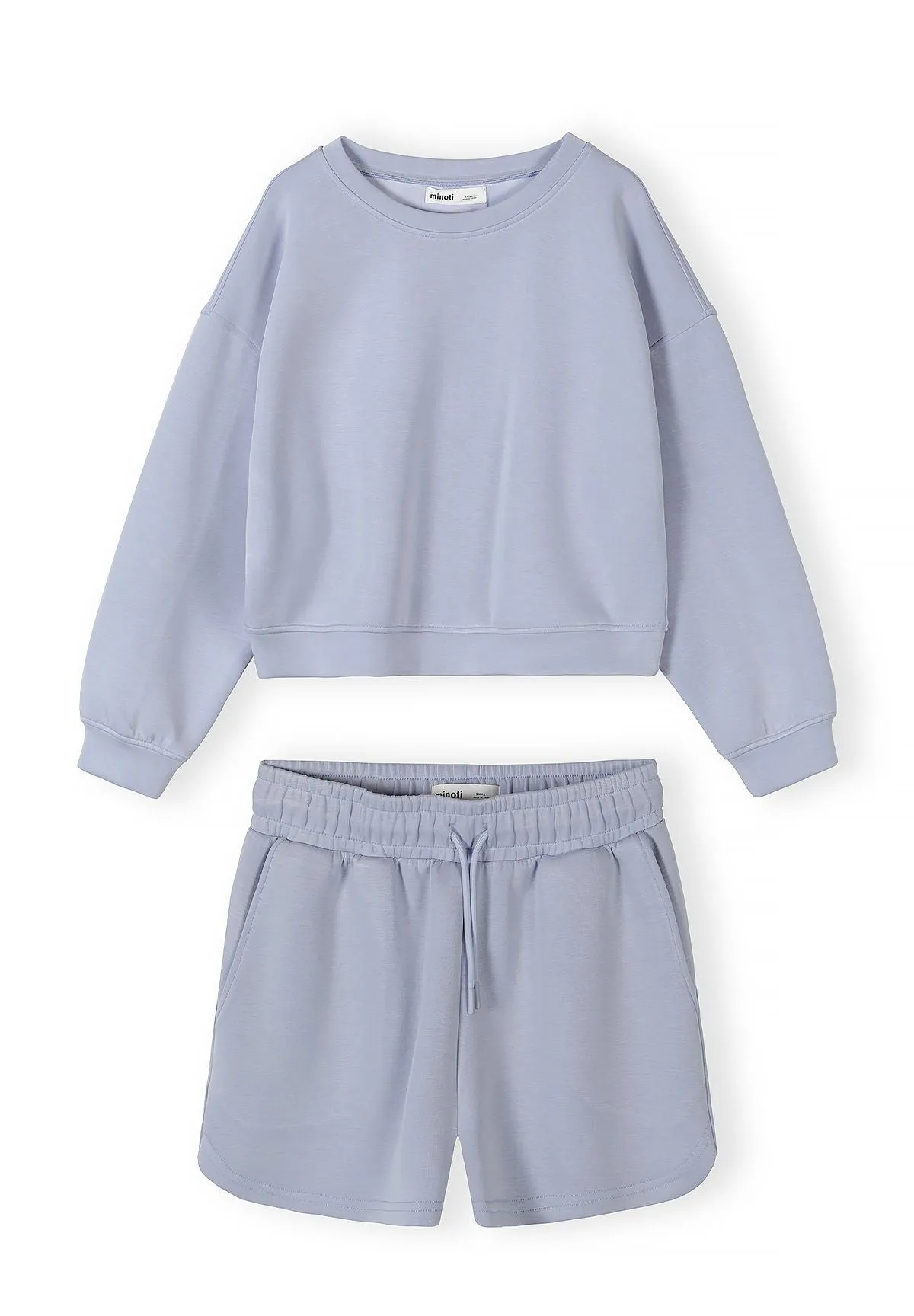 Minoti 44981 sæt til kvinder sweatshirt shorts lyseblå
