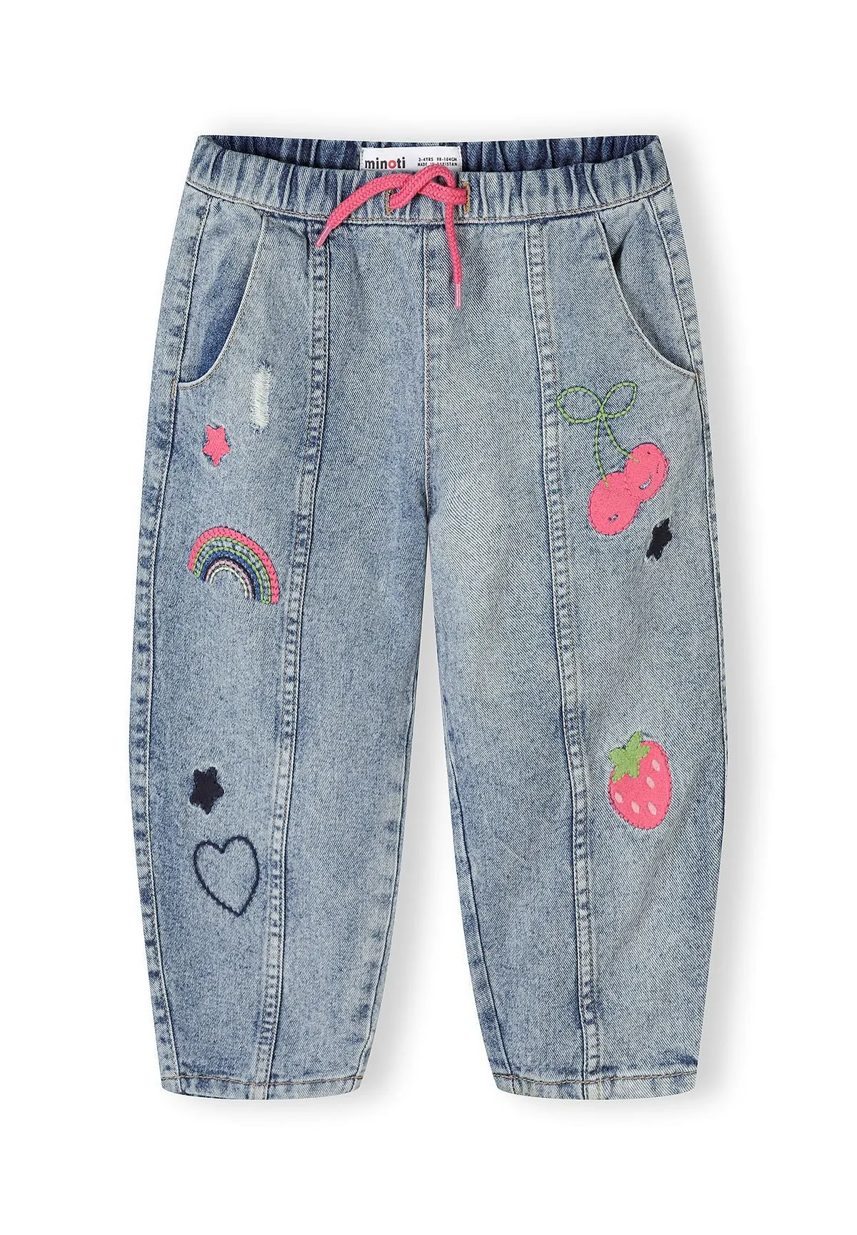 Minoti 44677 jeans piger lyseblå bærbroderi 104