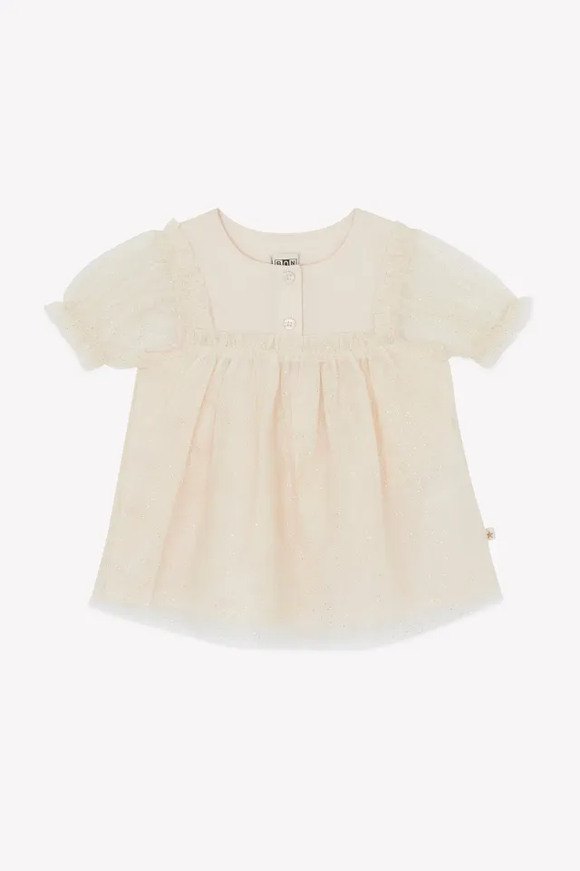 Bonton Emma Mouton kjole tyl glimmer perleknapper