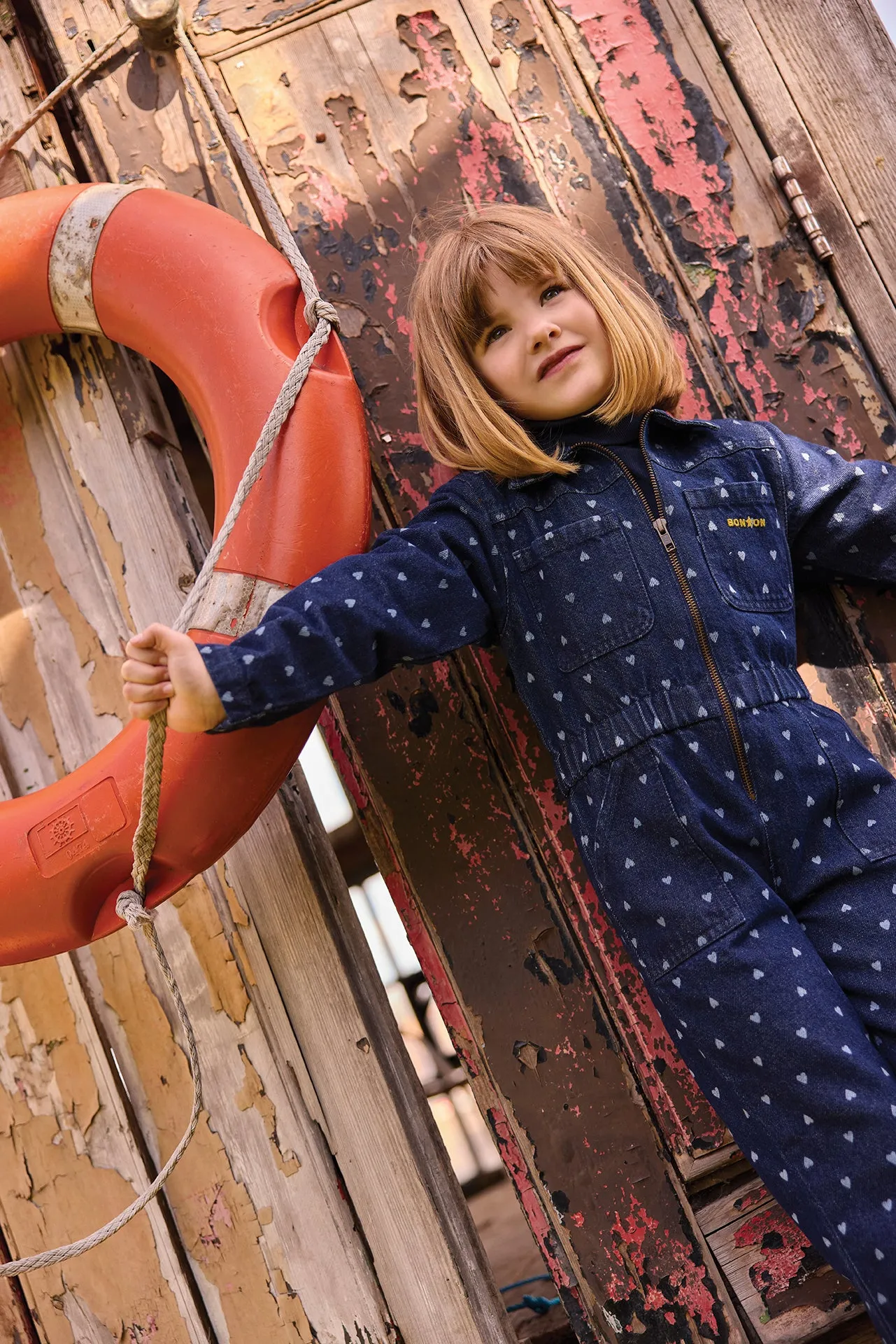 Bonton Pompom Denim Cœur buksedragt hjerter