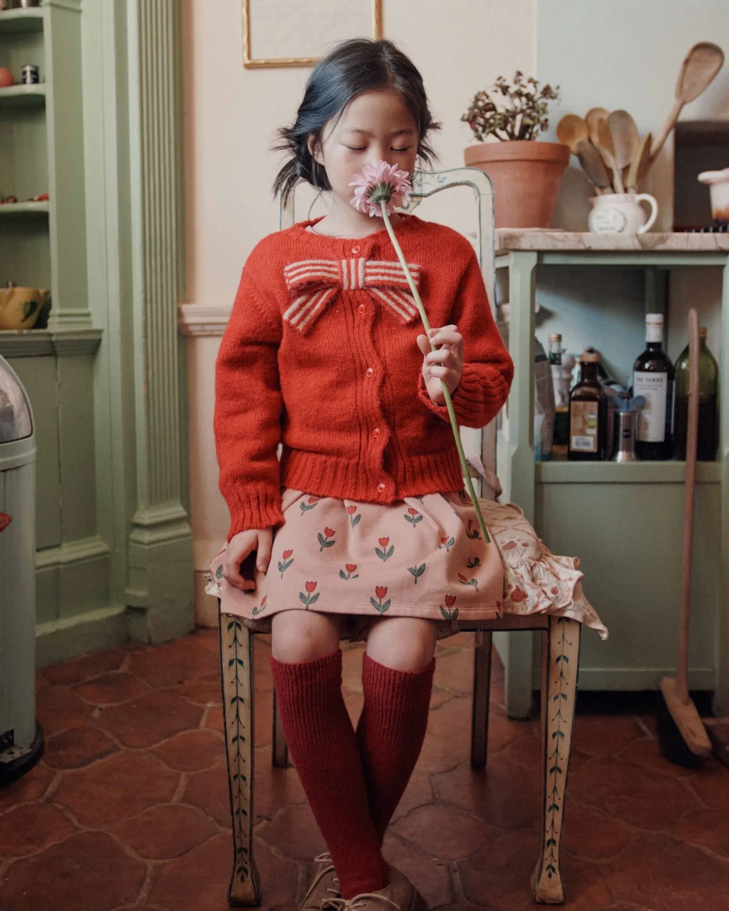 Emile et Ida Noeud rouge cardigan rød mohairuld