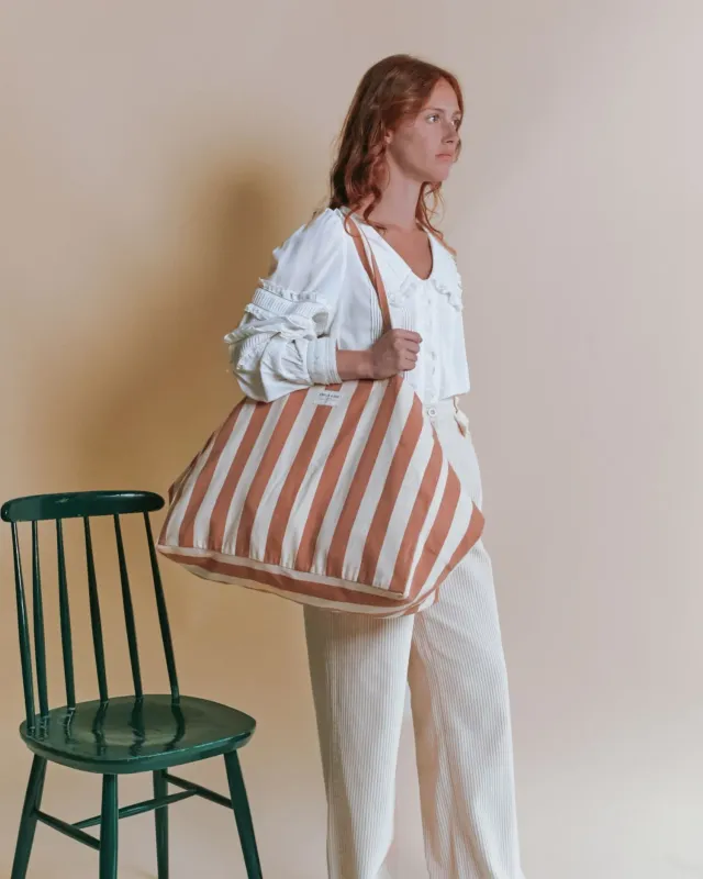 Emile et Ida tote bag stribet beige stor