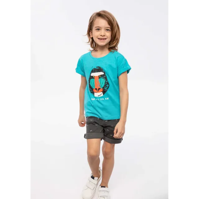 Minoti 38156 t-shirt turkis bavian til drenge