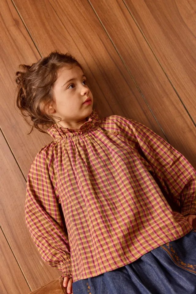 Bonton Pomme bluse ternet bomuld flæsekrave