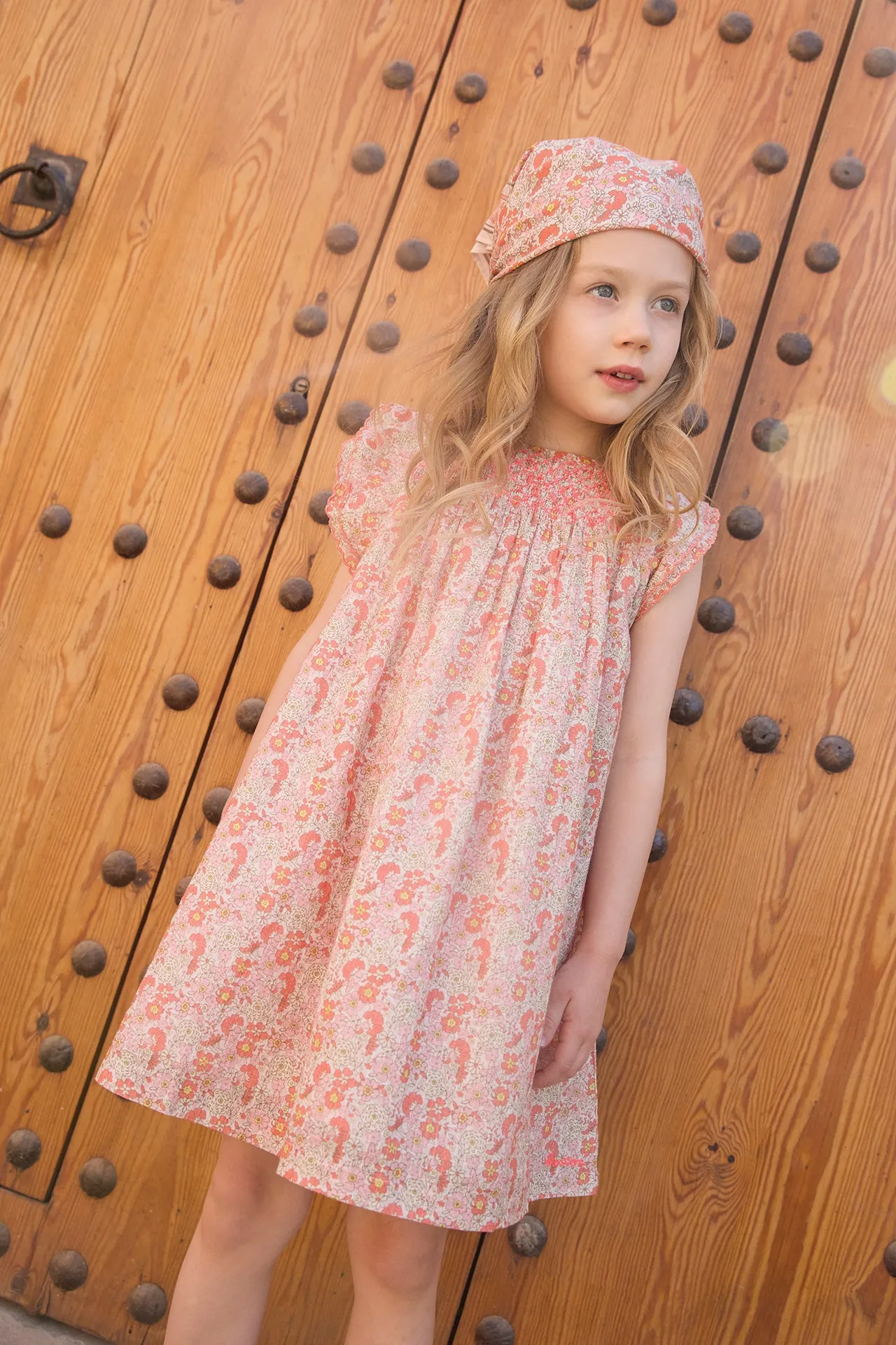 Bonton Léna Vintage Rose kjole rosa blomstret bomuld