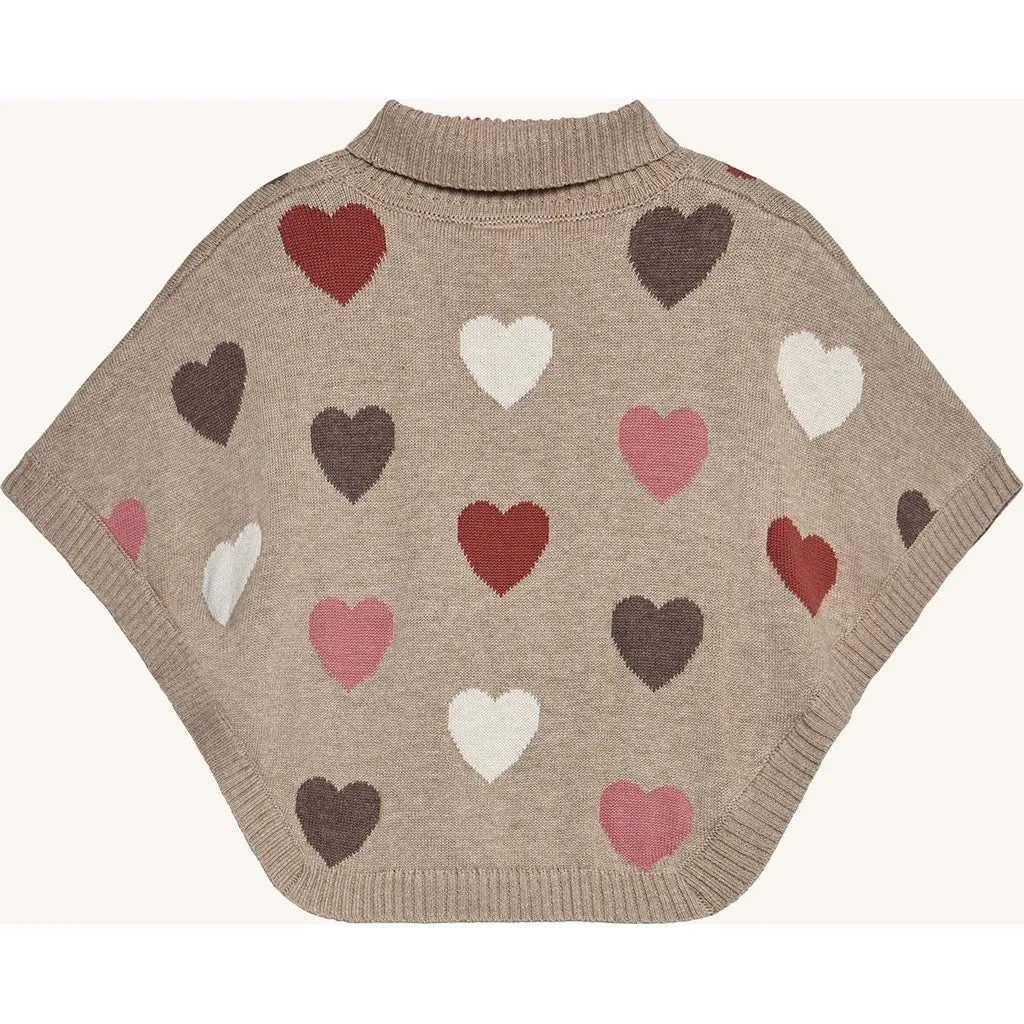 Hust & Claire Pinja Hearts poncho Biscuit økologisk