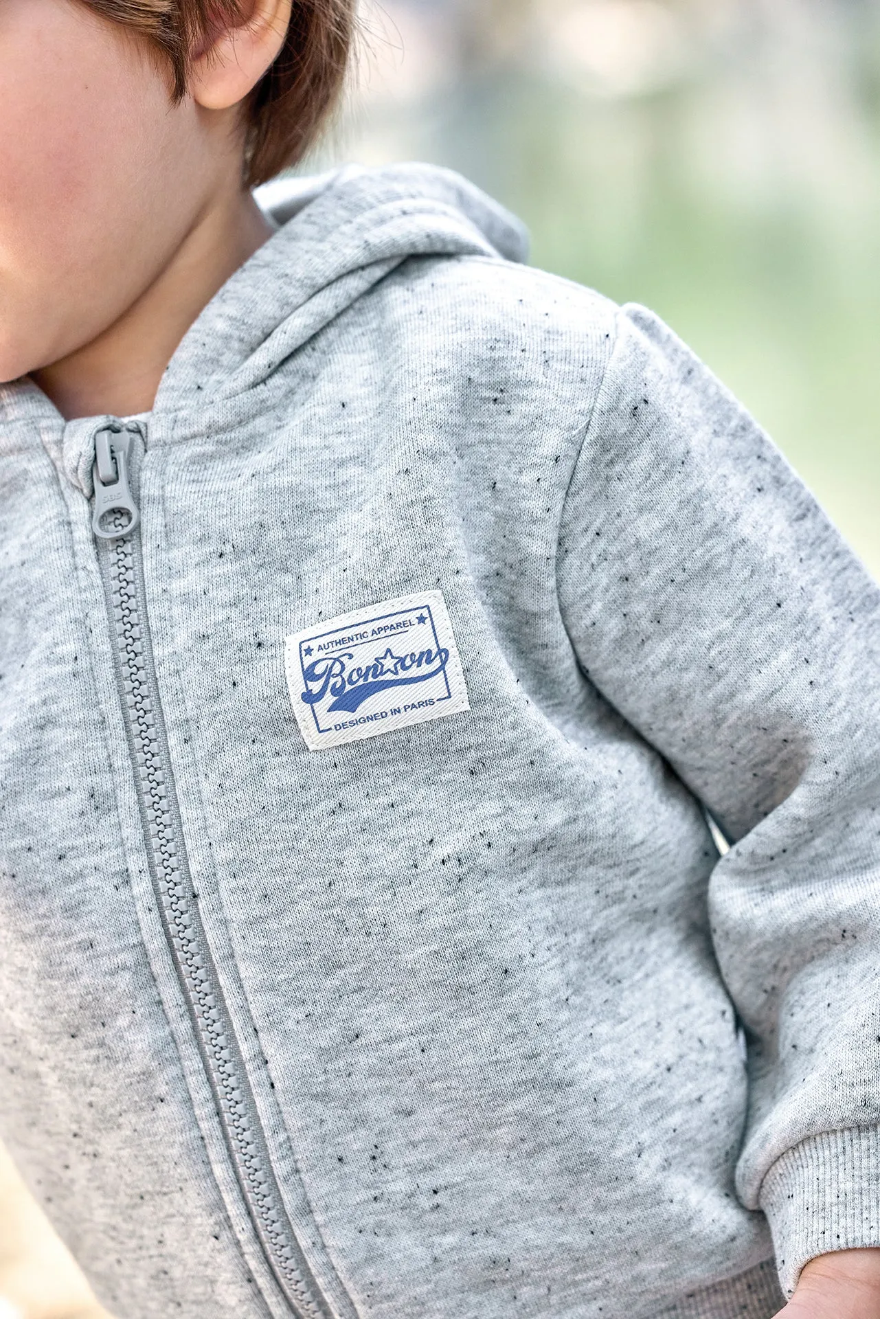 Bonton Lu Vintage hættetrøje baby grå lynlås